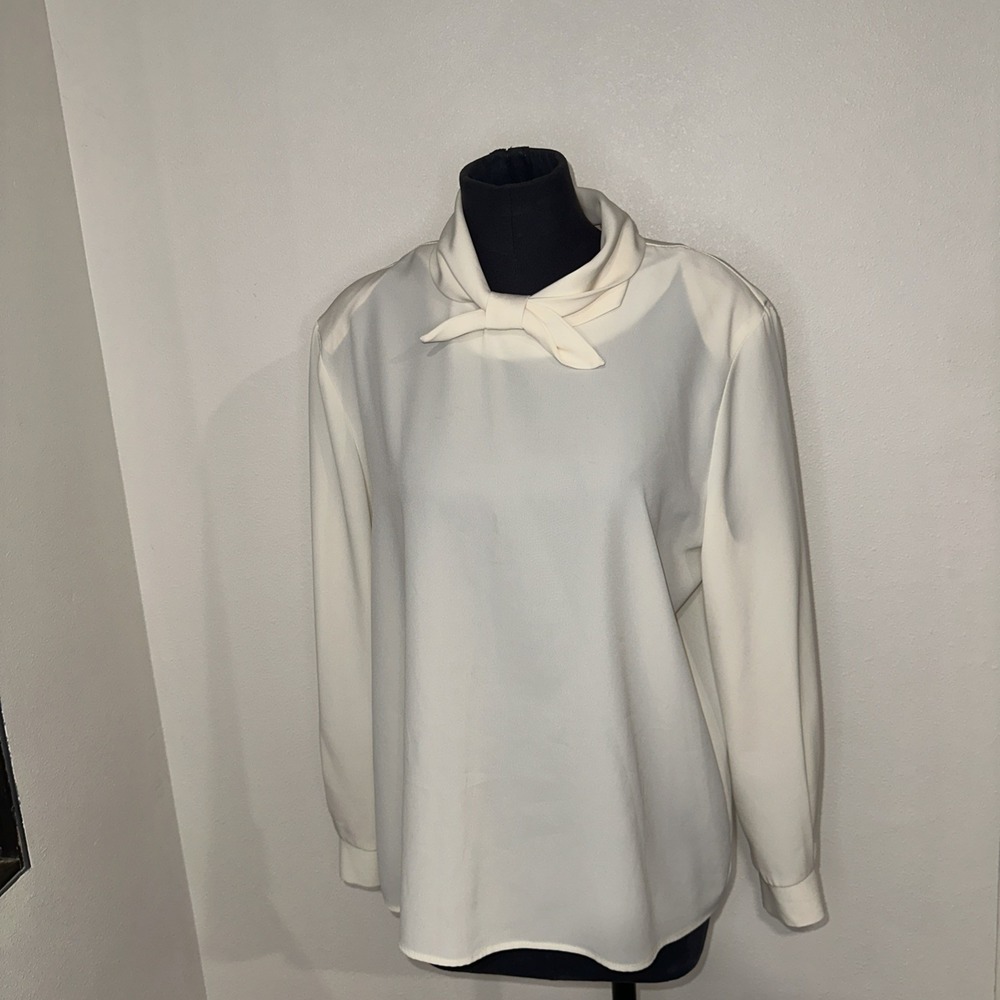 Ali miles top Tunic size medium Cream Long Sleeve Tie Neck Blouse - Picture 1 of 12